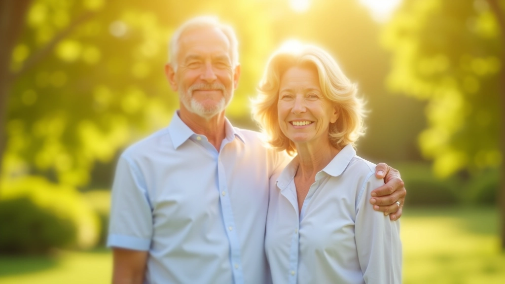 Couple de retraités dans un jardin ensoleillé