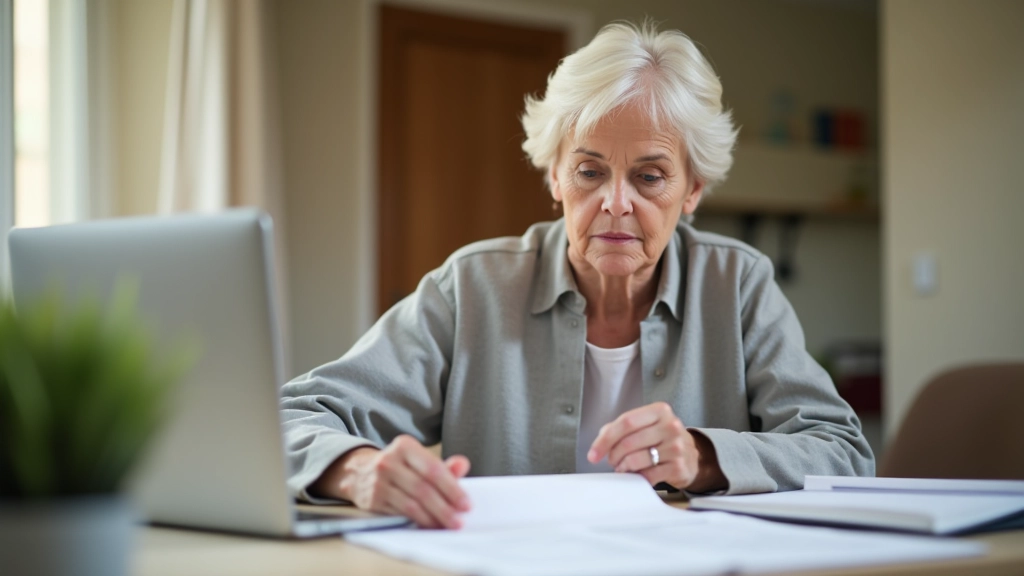 Personne senior consultante ses documents de retraite