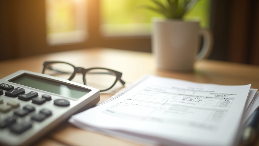 Calculatrice et documents de retraite sur une table avec des verres de lecture
